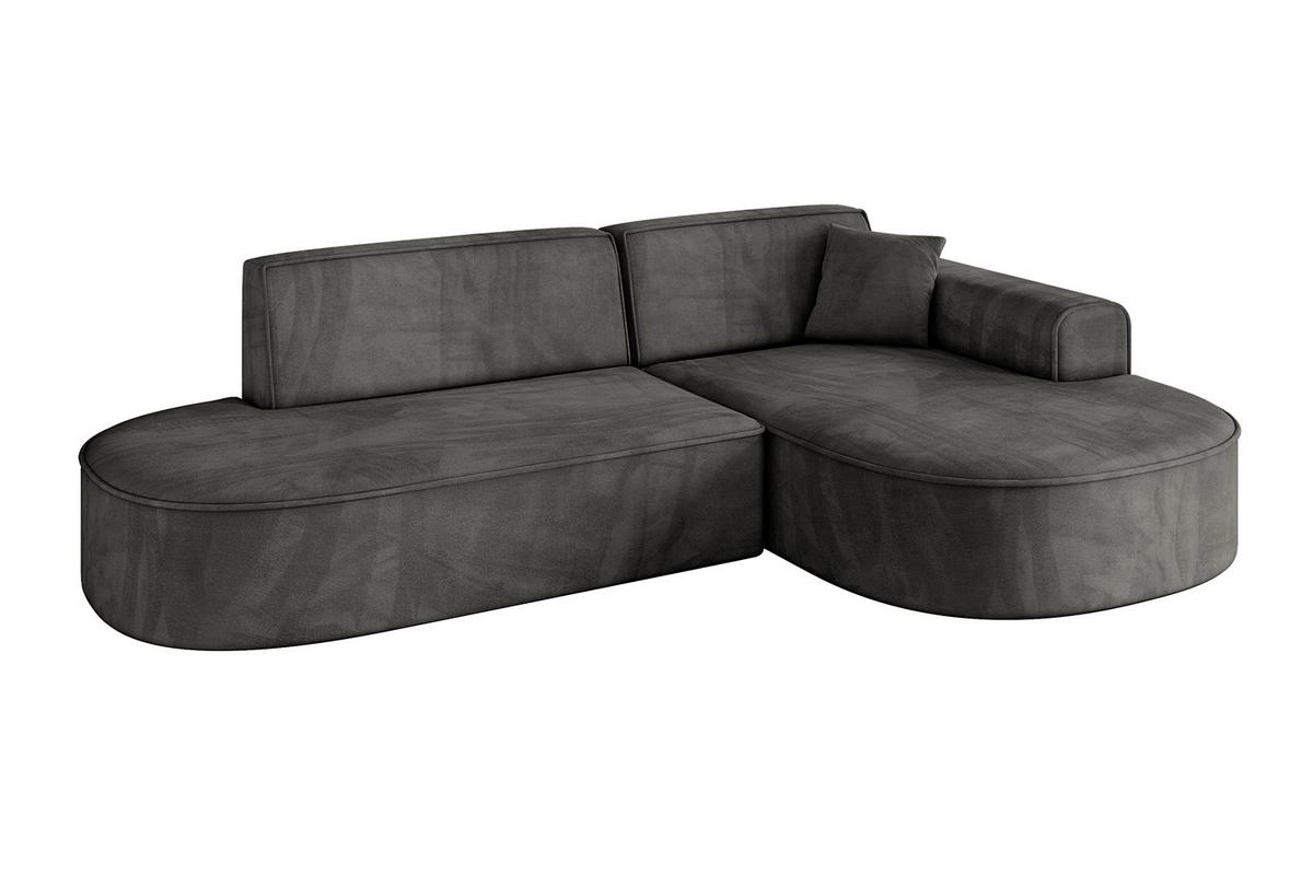 ECKSOFA Ottomane Rechts MARI-L1 - 243x171x79 cm Dunkelgrau Velours - Dunkelgrau/Schwarz, Holzwerkstoff/Kunststoff (171/243cm) - ALTDECOR