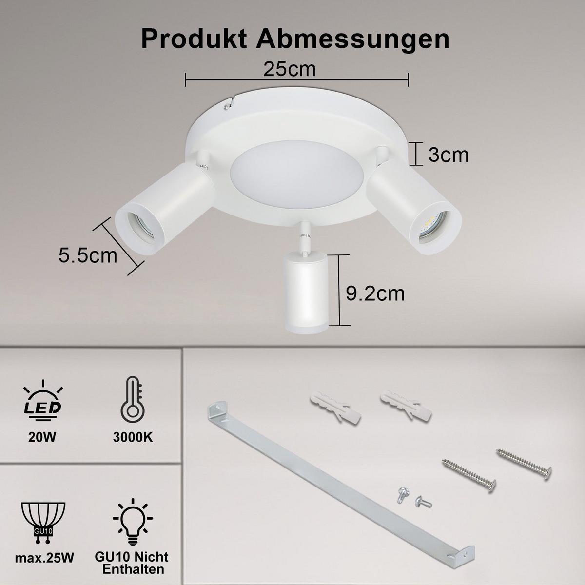 DECKENSTRAHLER Bocholt 3-flammig 25/25/16.9 cm - Weiß, Metall (25/25/16.9cm) - Nettlife