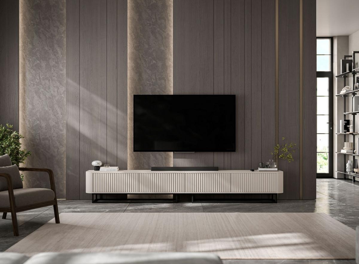 TV-LOWBOARD 2er-Set Aurora Kaschmir matt 280 cm mit Metallrahmen - Kaschmir/Schwarz, Holzwerkstoff/Metall (280/44/35cm) - Meble Lindner