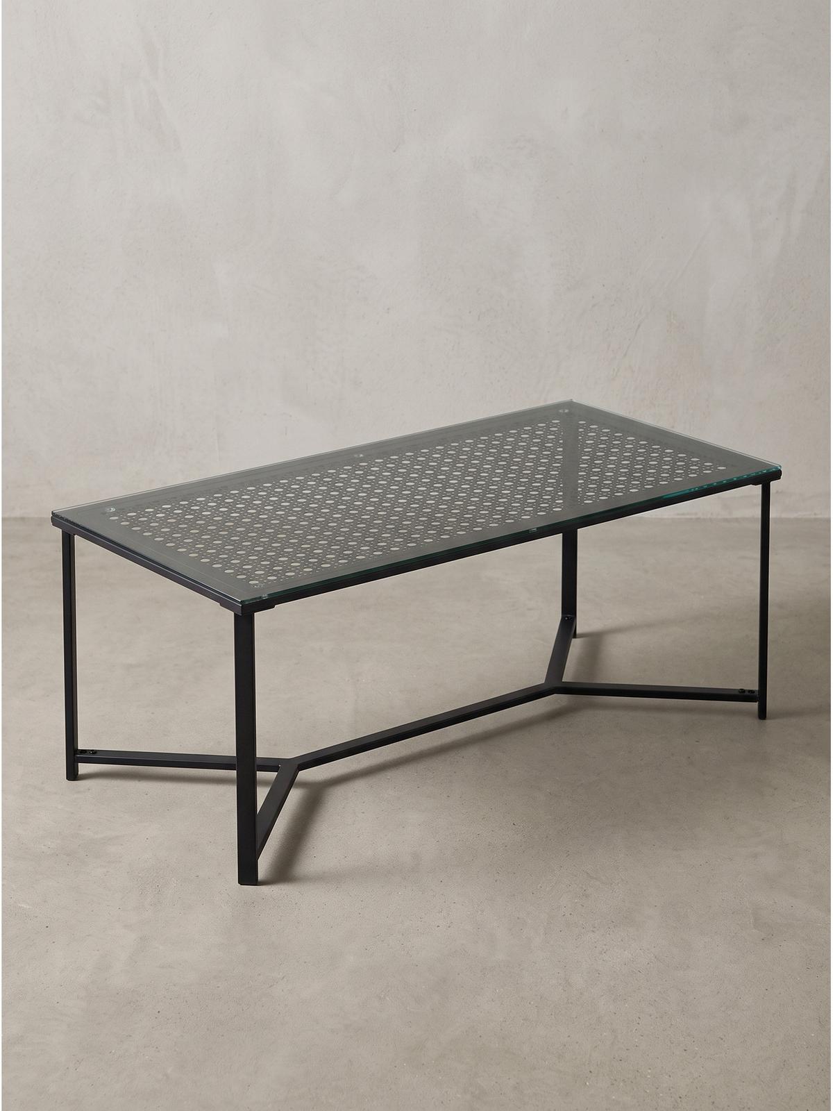 COUCHTISCH ALCUDIA, Einscheibensicherheitsglas, Schwarz, 100 x 50 x 42 cm - Schwarz, Glas/Metall (50/100/42cm) - KADIMA DESIGN