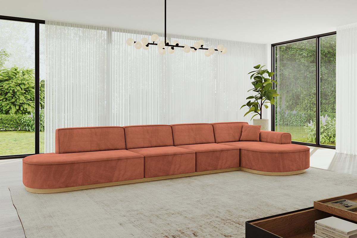 ECKSOFA Ottomane Rechts MARI-L3-v2 - 413x171x83 cm Koralle Velours - Koralle, Holzwerkstoff/Textil (171/413cm) - ALTDECOR