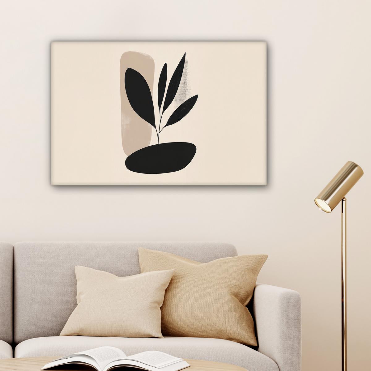 LEINWANDBILD Pflanze - Beige - Japanisch Gemälde 60x40 cm - Schwarz, Textil (60/40cm) - MuchoWow