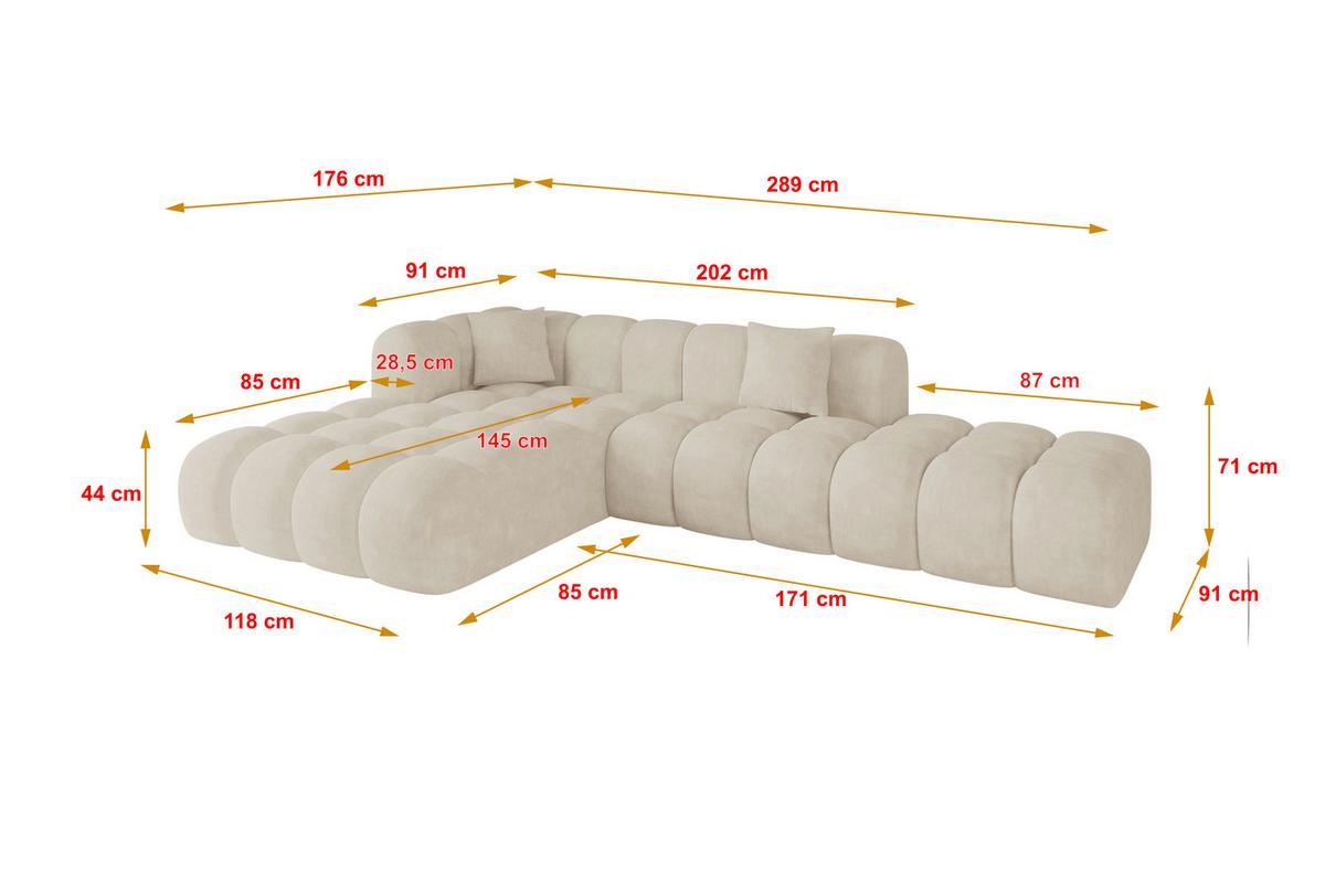 ECKSOFA Ottomane Links OLEA-L2 - 289x176x71 cm Taupe - Taupe/Schwarz, Holzwerkstoff/Kunststoff (289/176cm) - ALTDECOR
