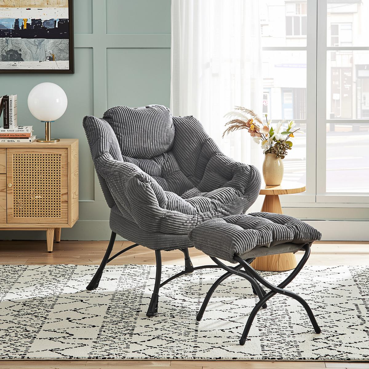 RELAXSESSEL moderner mit Fußhocker & Seitentasche – Gemütlicher Loungesessel in Grau für Wohnzimmer & Schlafzimmer - Grau, Textil (64/95/70cm) - Urban Meuble