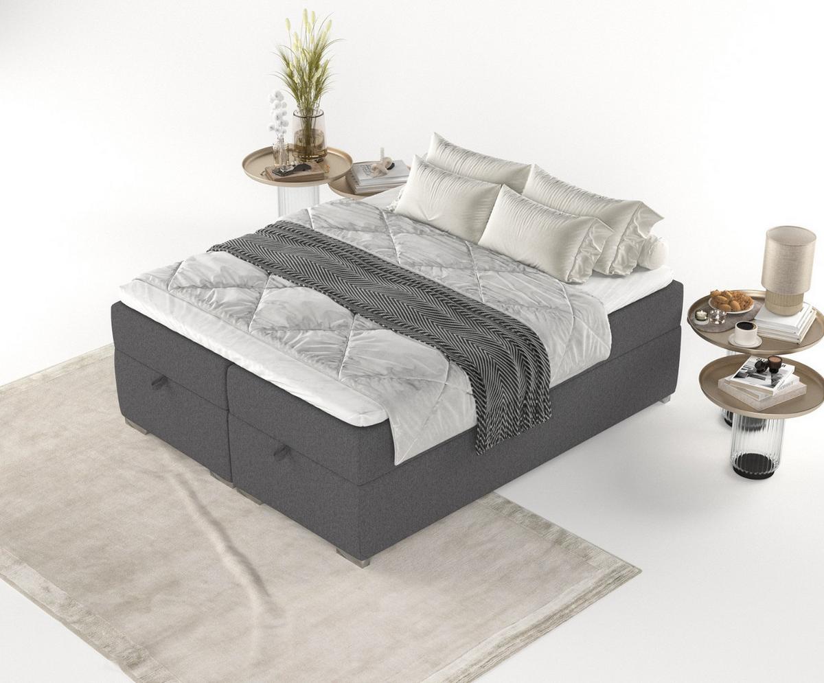 BOXBETT Reto 180/200 cm Anthrazit im Megan Stoff - Chromfarben/Anthrazit, Holz/Holzwerkstoff (180/200cm) - AltaBeds