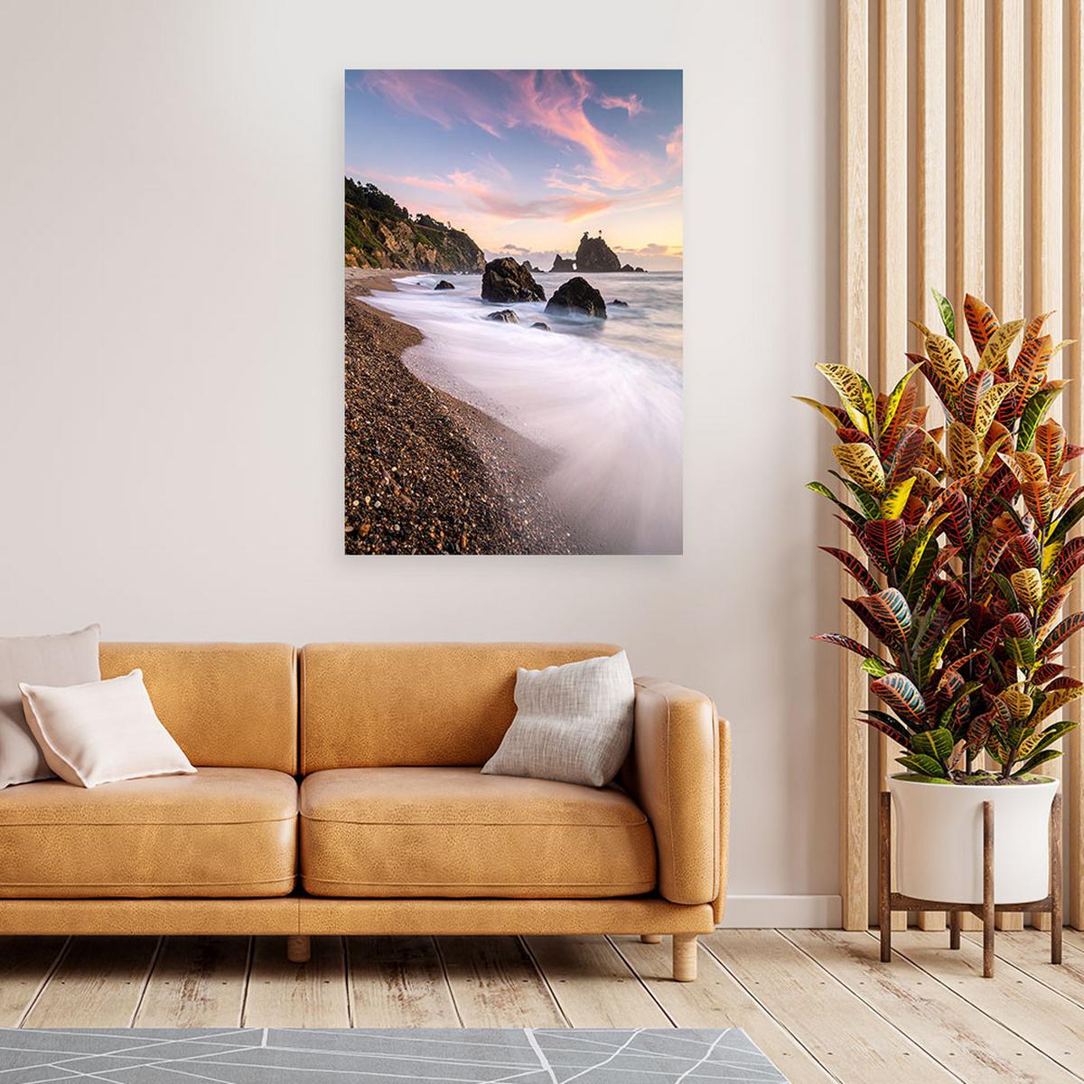 LEINWANDBILD Meereslandschaft Strand Natur 60x90cm - Grau, Textil (60/90cm) - Feeby