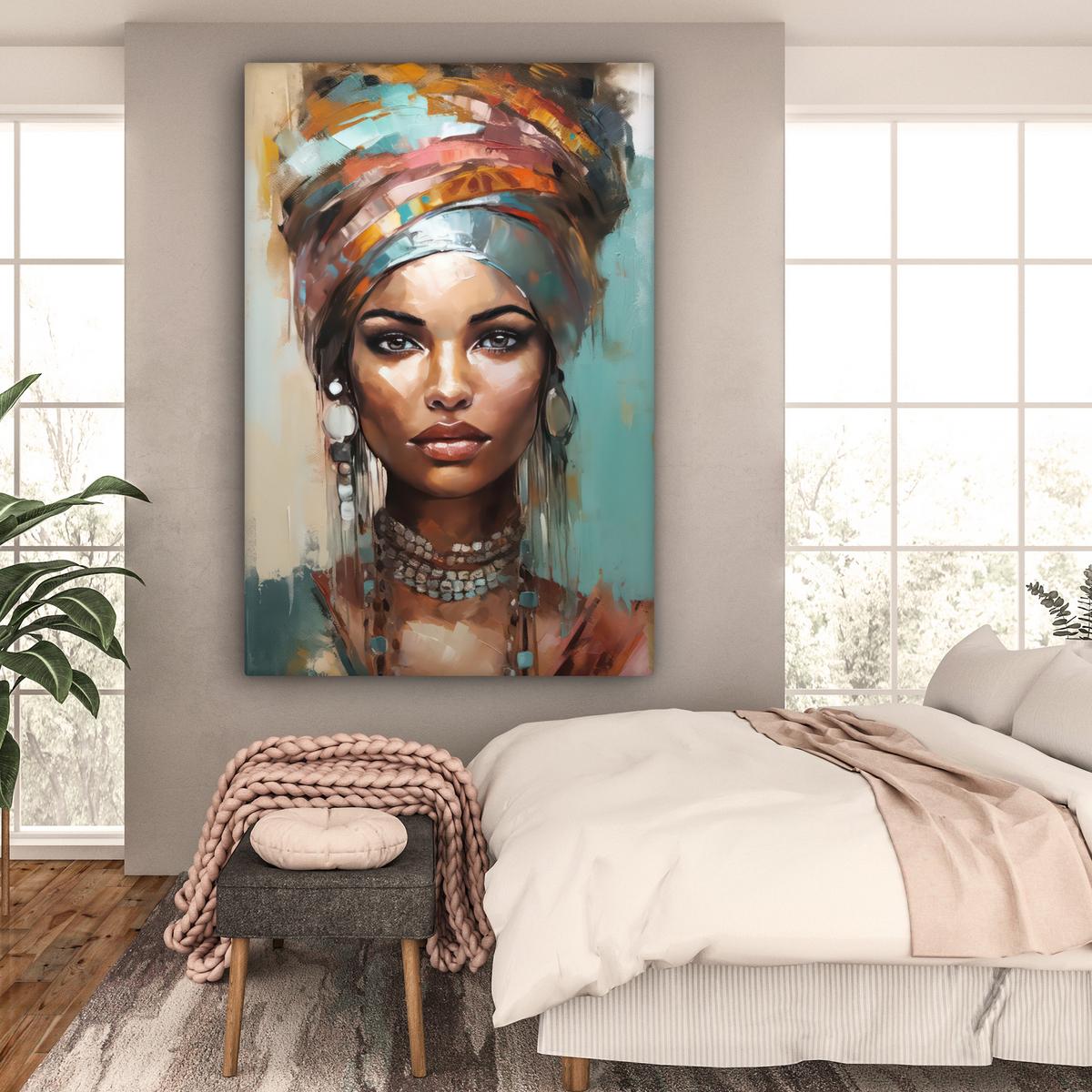 LEINWANDBILD Frau - Kunst - Schmuck - Porträt Deko Groß 90x140 cm - Blaugrau, Textil (90/140cm) - MuchoWow