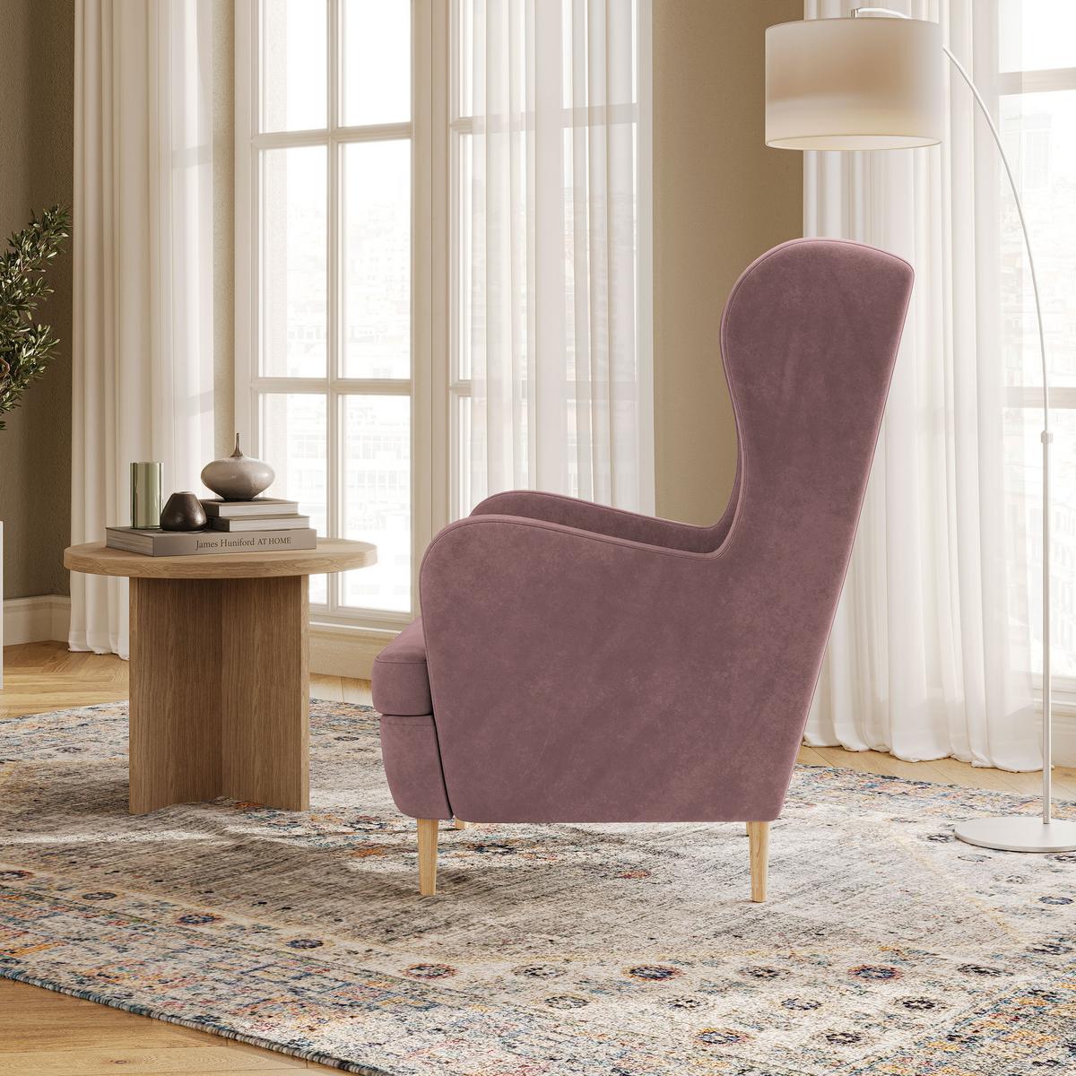 SESSEL VOGERA Ohrensessel Polstersessel, Rosa - Pink/Eichefarben, Holzwerkstoff (78/103/85cm) - MASSENO