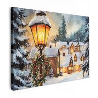 LEINWANDBILD Weihnachtsdorf - Häuser - Schnee - Weihnachten Wandbild 40x30 cm - Sandfarben, Textil (40/30cm) - MuchoWow