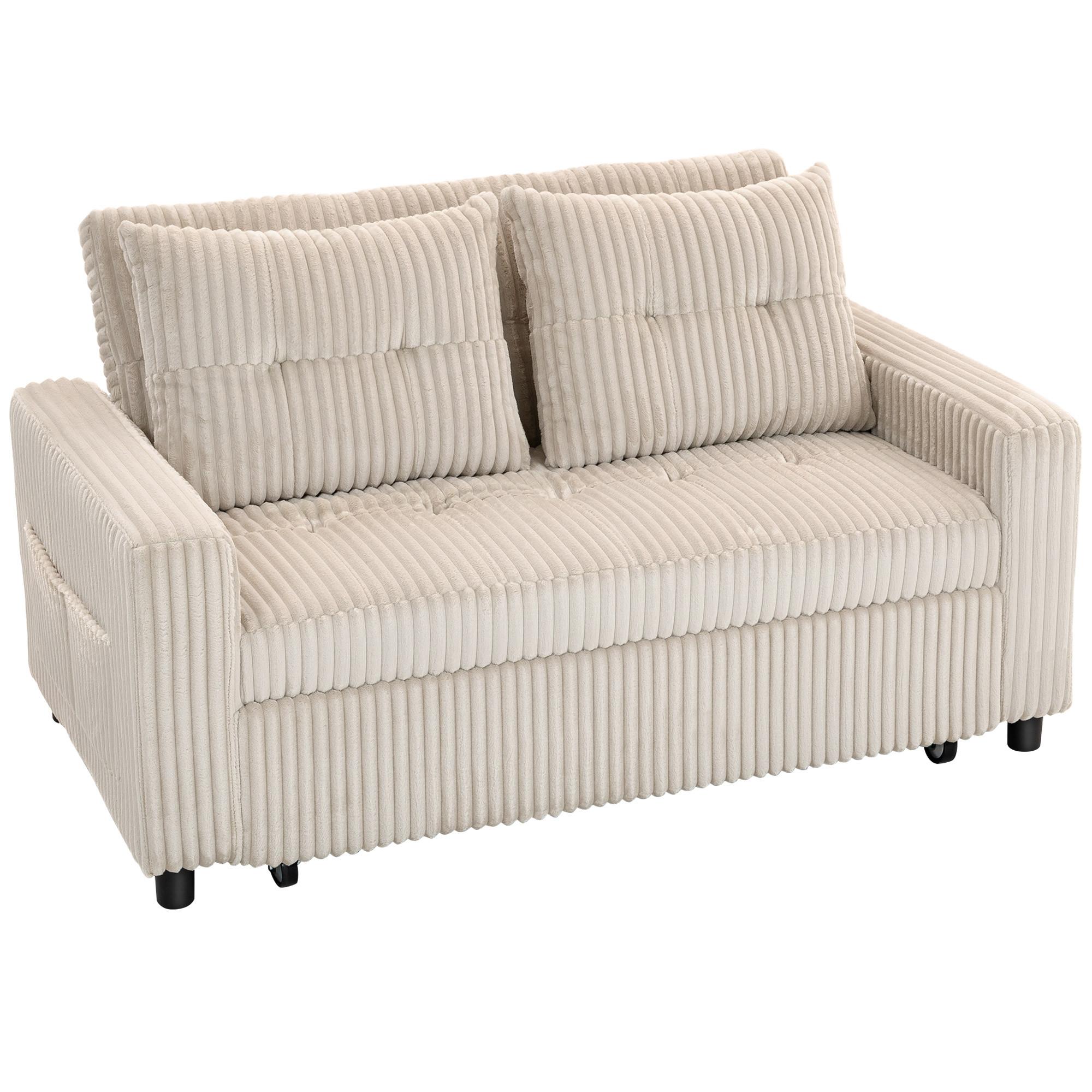 SCHLAFSOFA Polyester Stahl Cremeweiß - Creme/Schwarz, Kunststoff/Textil (90/91/157cm) - HOMCOM