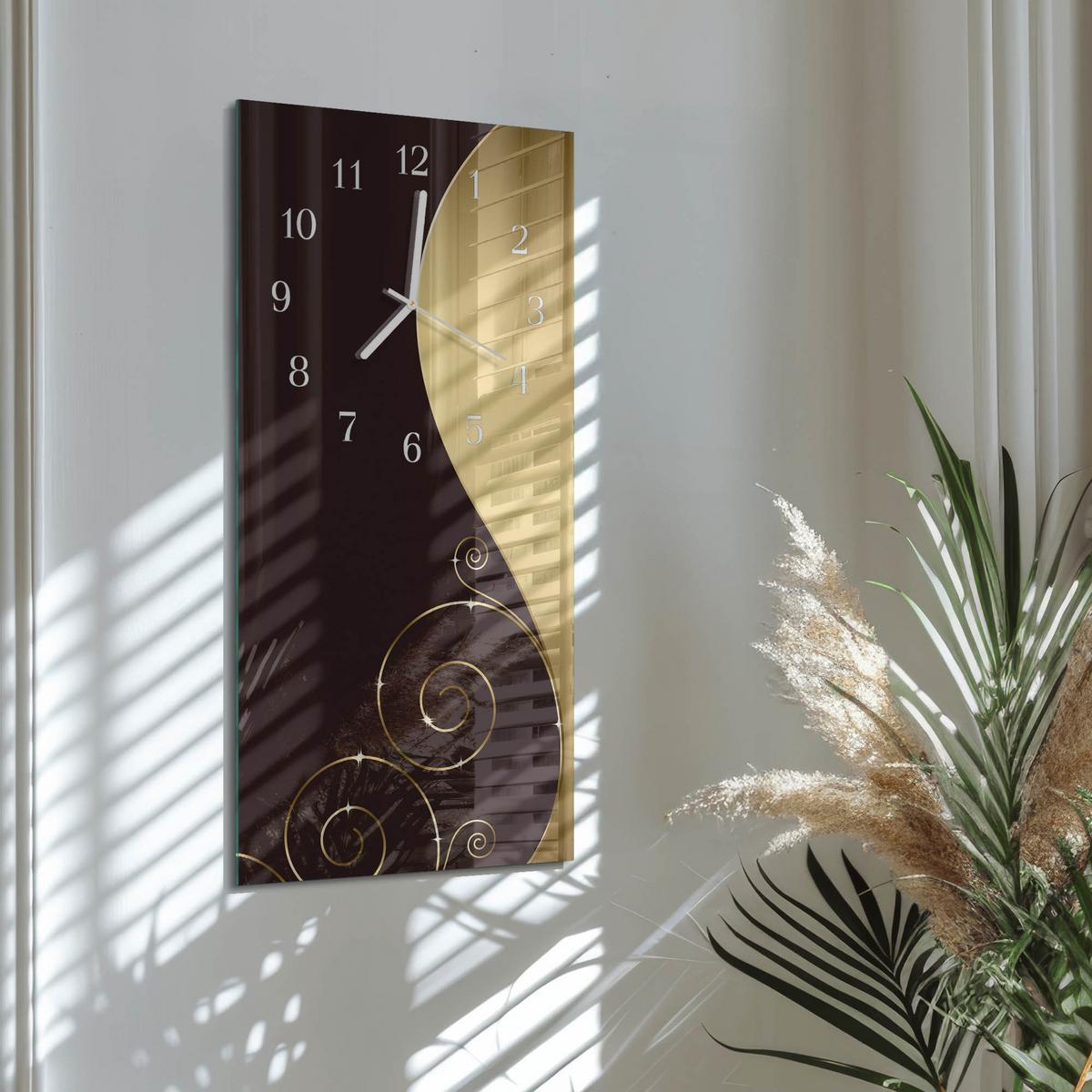 WANDUHR aus Glas 30x60 cm - Abstrakte Kunst - Braun, Glas (30/60/0.4cm) - TULUP