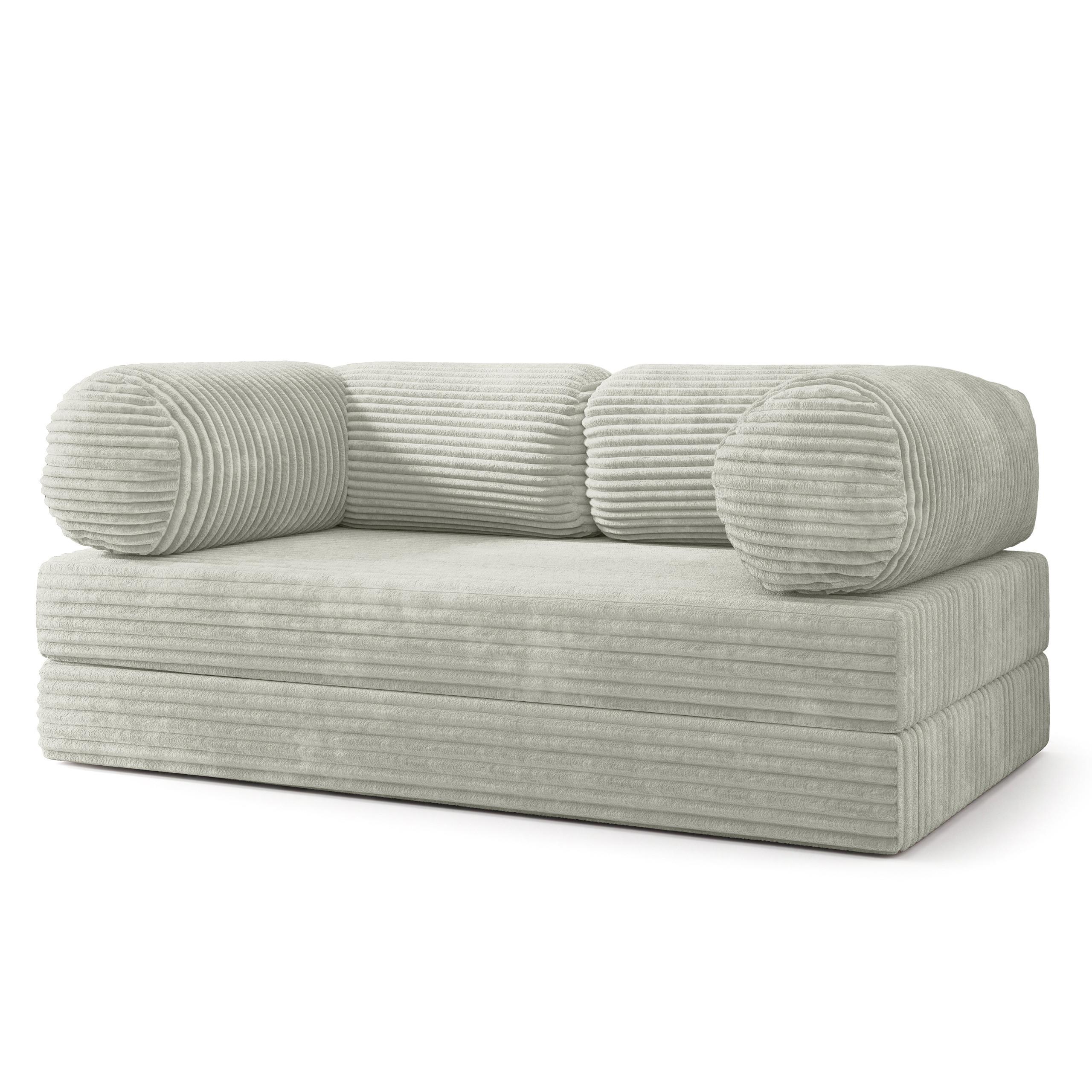 BETTSOFA ALVIO aus Schaumstoff Kordstoff Hellgrau Schlaffunktion - Hellgrau, Textil (170/68/80cm) - MASSENO