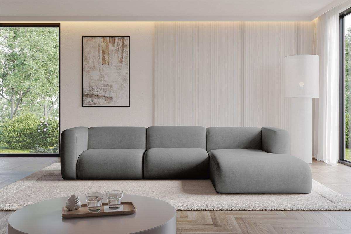 ECKSOFA Ottomane Rechts MIRA-L2 318x179x89 Grau Velours - Schieferfarben/Schwarz, Holzwerkstoff/Kunststoff (318/179cm) - ALTDECOR
