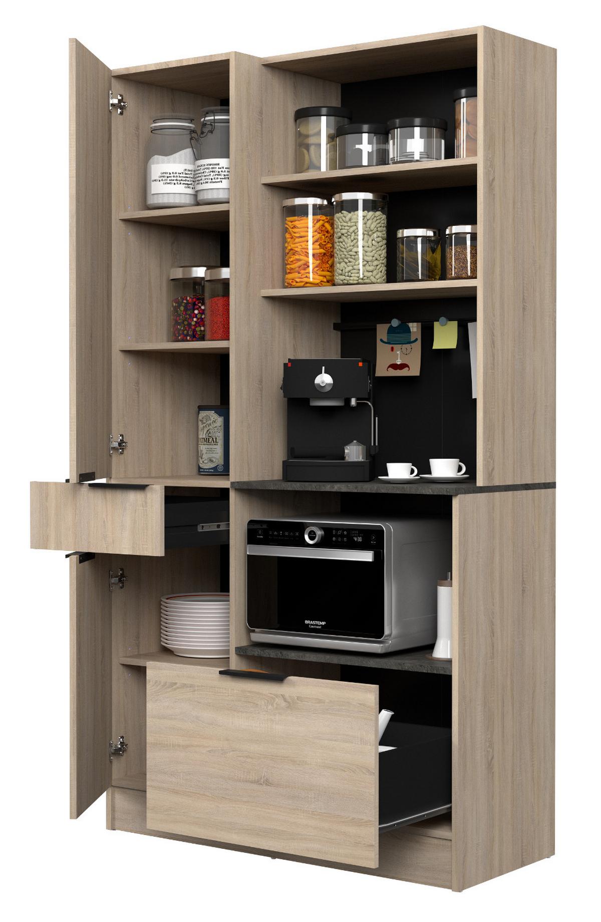 KÜCHENSCHRANK Set 2-tlg Eiche, grau mit Buffet und Kücheninsel - Eichefarben/Multicolor, Holz (209/184/184cm) - Parisot Meuble