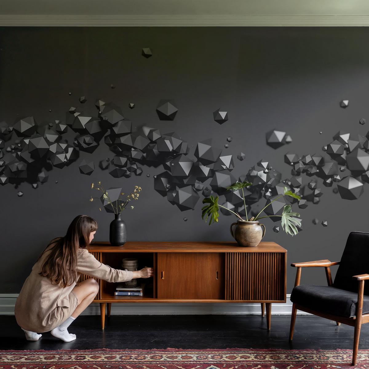 FOTOTAPETE 104x70 cm - Schwarze Klumpen - Weiß, Textil (104/70cm) - Wallfluent