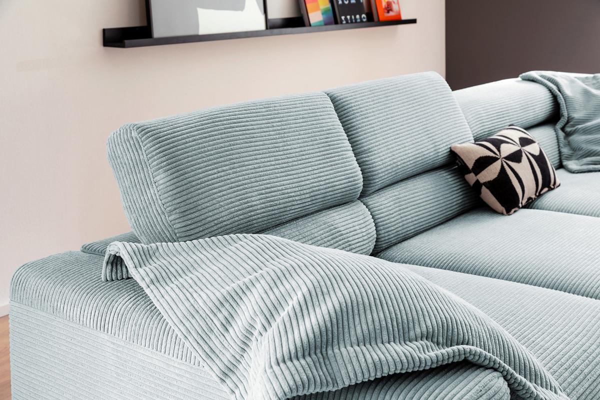 ECKSOFA DELIA Hellblau Cord - Schwarz/Hellblau, Textil/Metall (276/219cm) - KAWOLA
