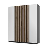 DREHTÜRENSCHRANK CAGLIARI 200/239/61,9cm 4-türig mit Spiegel Schwarz - Schwarz, Holzwerkstoff (200/239/61.9cm) - MASSENO