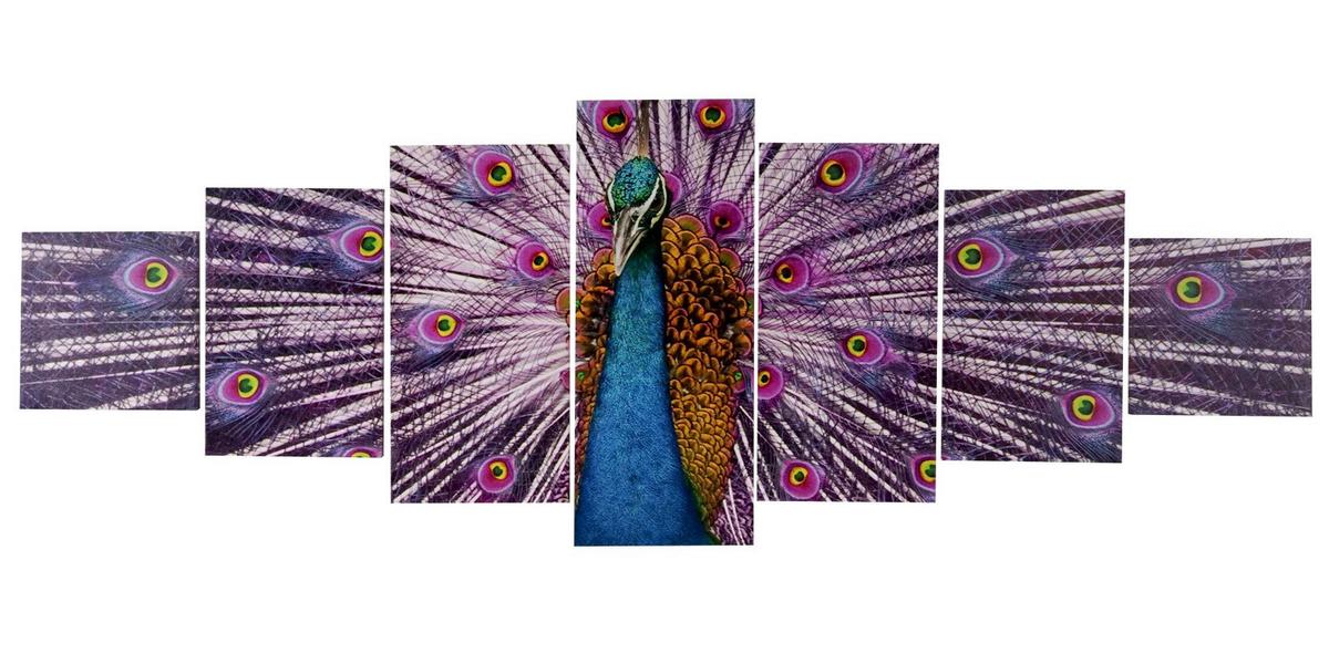 LEINWANDBILD XL PFAU 7-TLG. Multicolor - Multicolor, Holz (245/87cm) - MCW
