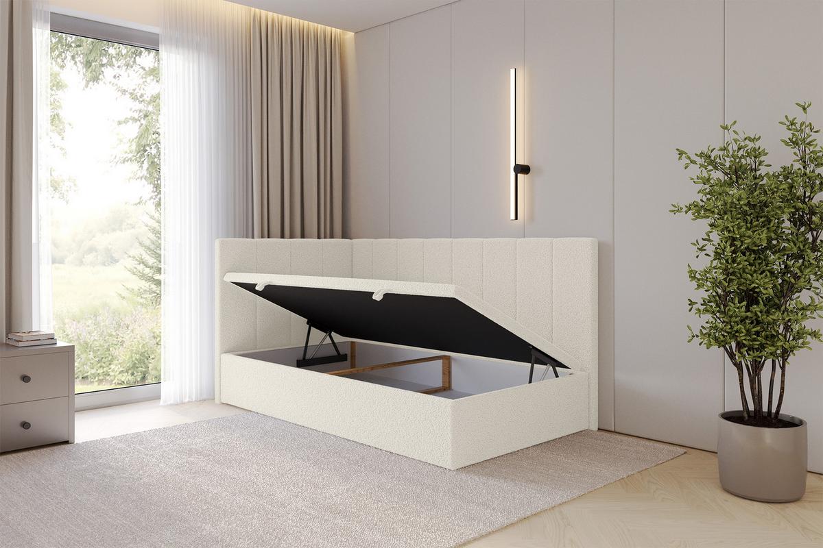 EINZELBETT Jugendbett mit Bettkasten Rechts, ohne Matratze - LOVY 90x200 Beige - Hellbraun, Holzwerkstoff/Textil (90/200cm) - ALTDECOR
