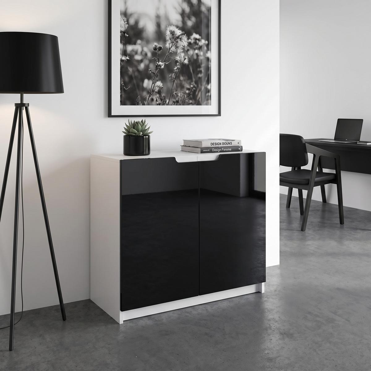 KOMMODE Logan Fronten in Schwarz Hochglanz - Schwarz Hochglanz, Holzwerkstoff (82/78/37cm) - Vladon