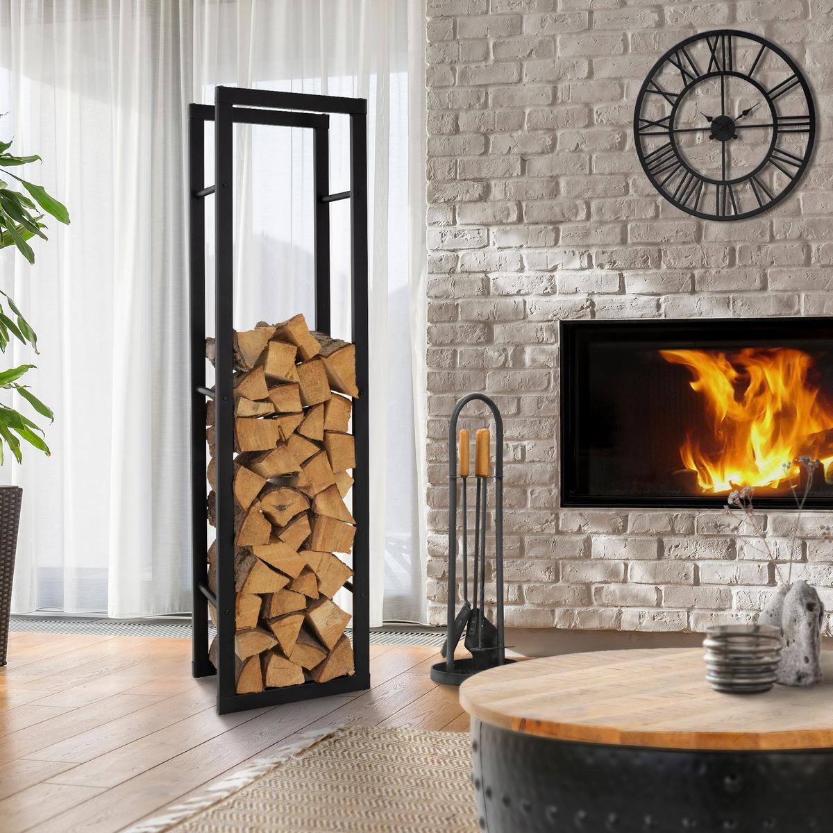 KAMINHOLZREGAL 40x150x25 cm rechteckig Schwarz aus Metall Innen/Außen - Schwarz, Metall (25/150/40cm) - ML-DESIGN
