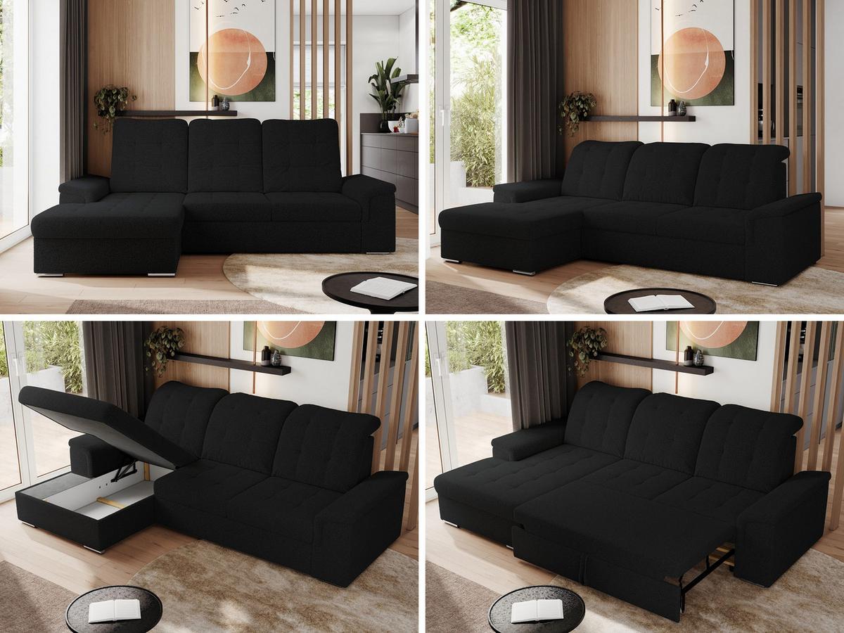 ECKSOFA MADRITO L - Schwarz Boucle - Links - Silberfarben/Schwarz, Textil/Metall (160/256cm)