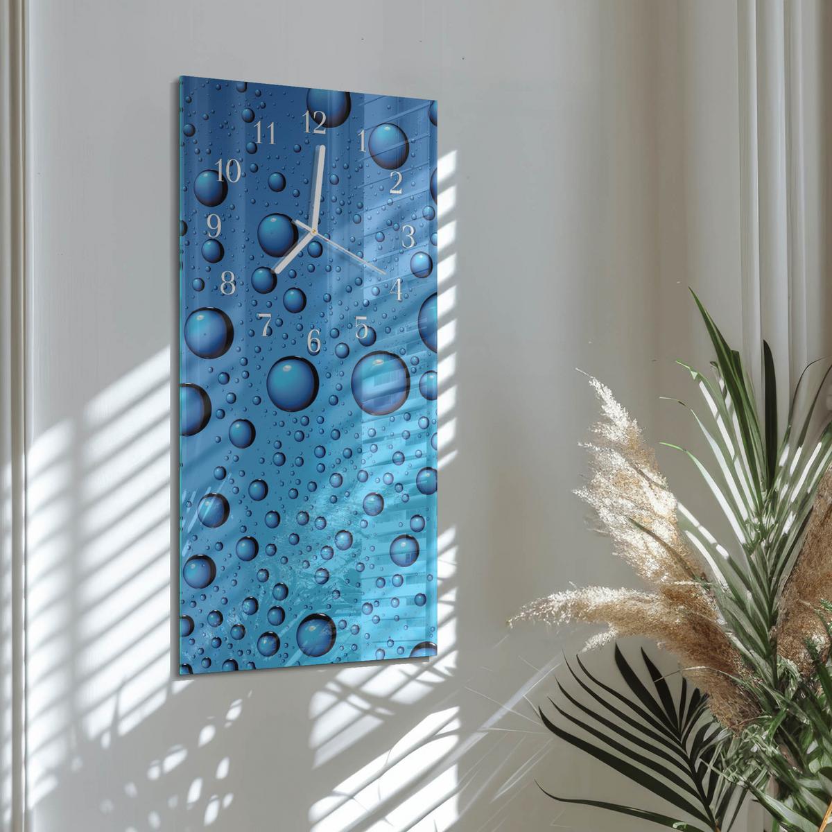WANDUHR aus Glas 30x60 cm - Tropfen - Blau, Glas (30/60/0.4cm) - TULUP