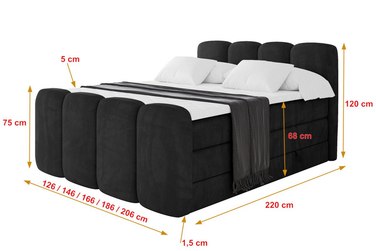 BOXBETT mit Matratze H3|H4 und Lattenrost - NINA-Z KING - 160x200 cm Casablanca - Schwarz - Schwarz Hochglanz, Holzwerkstoff (160/200cm) - ALTDECOR