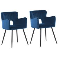 ESSZIMMERSTUHL 2er-Set Samtstoff Blau Sanilac - Blau, Textil/Metall (52/75/44cm) - Beliani