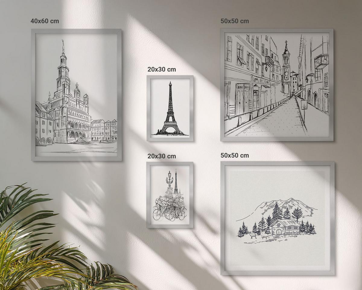 BILDER SET 5er Set - 50x50 cm & 20x30 cm & 40x60 cm Silberner Rahmen - Abstrakte Gemäldekompositionen - Silberfarben, Kunststoff (40/60cm) - TULUP