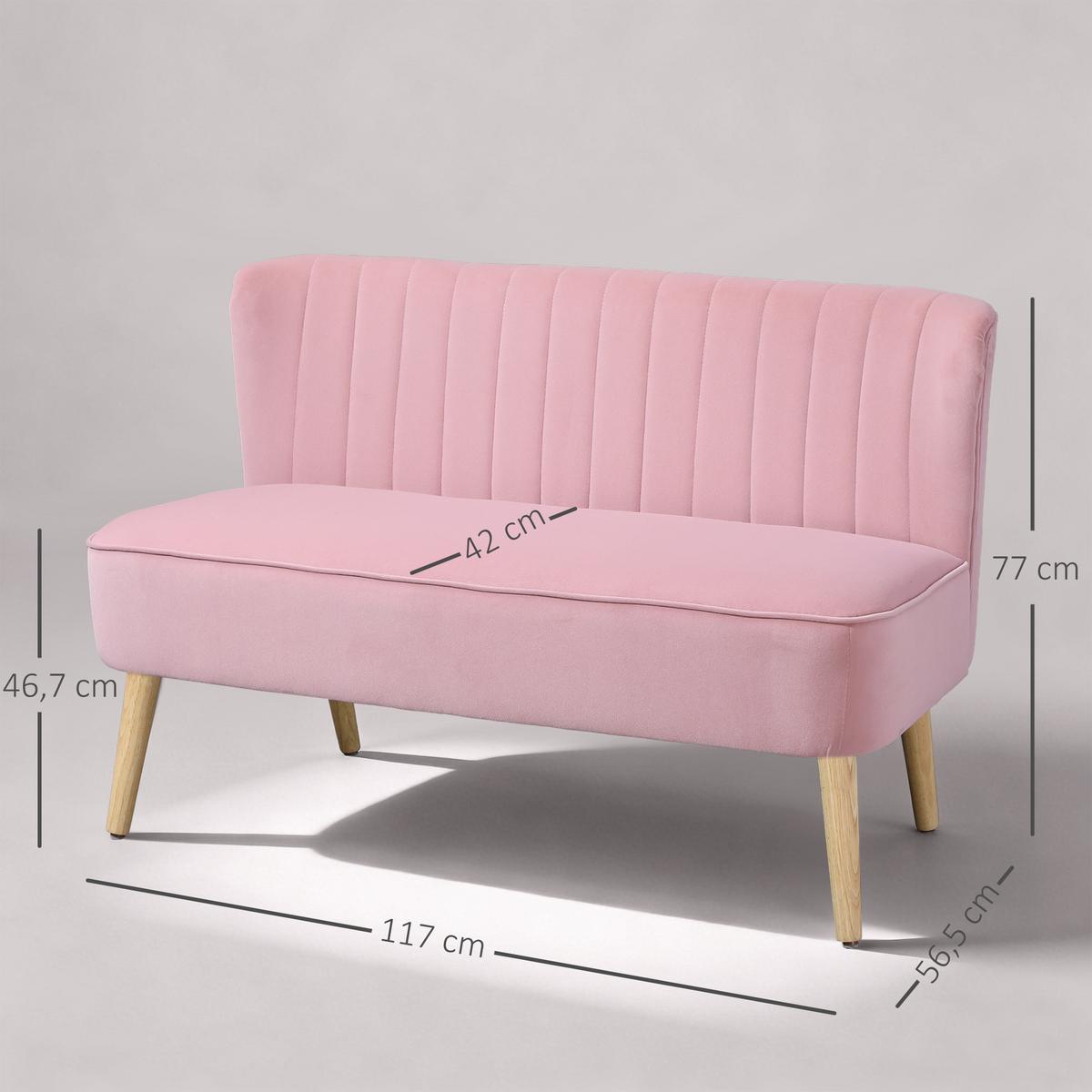SOFA 2-Sitzer mit verstellbaren Fußpolster Pink - Rosa/Naturfarben, Holz/Textil (56.5/77/117cm) - HOMCOM