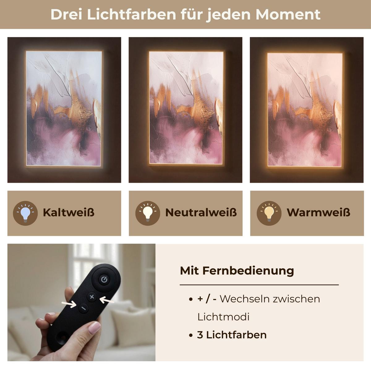 WANDLEUCHTE MIT AKKU Lila - Abstrakt - Farbe - Gold 70x100 cm - Mauve, Holzwerkstoff (70/100/8cm) - OnlyWow