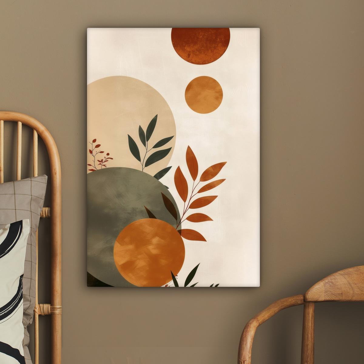 LEINWANDBILD Formen - Rund - Blätter - Beige Wanddeko 40x60 cm - Rostfarben, Textil (40/60cm) - MuchoWow