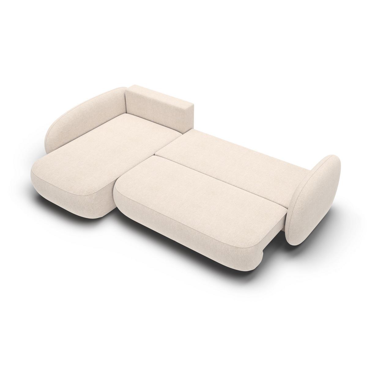 ECKSOFA AMICO II L-S Beige Geflochtener Stoff mit Schlaffunktion - Beige, Holz (289/190cm) - MASSENO