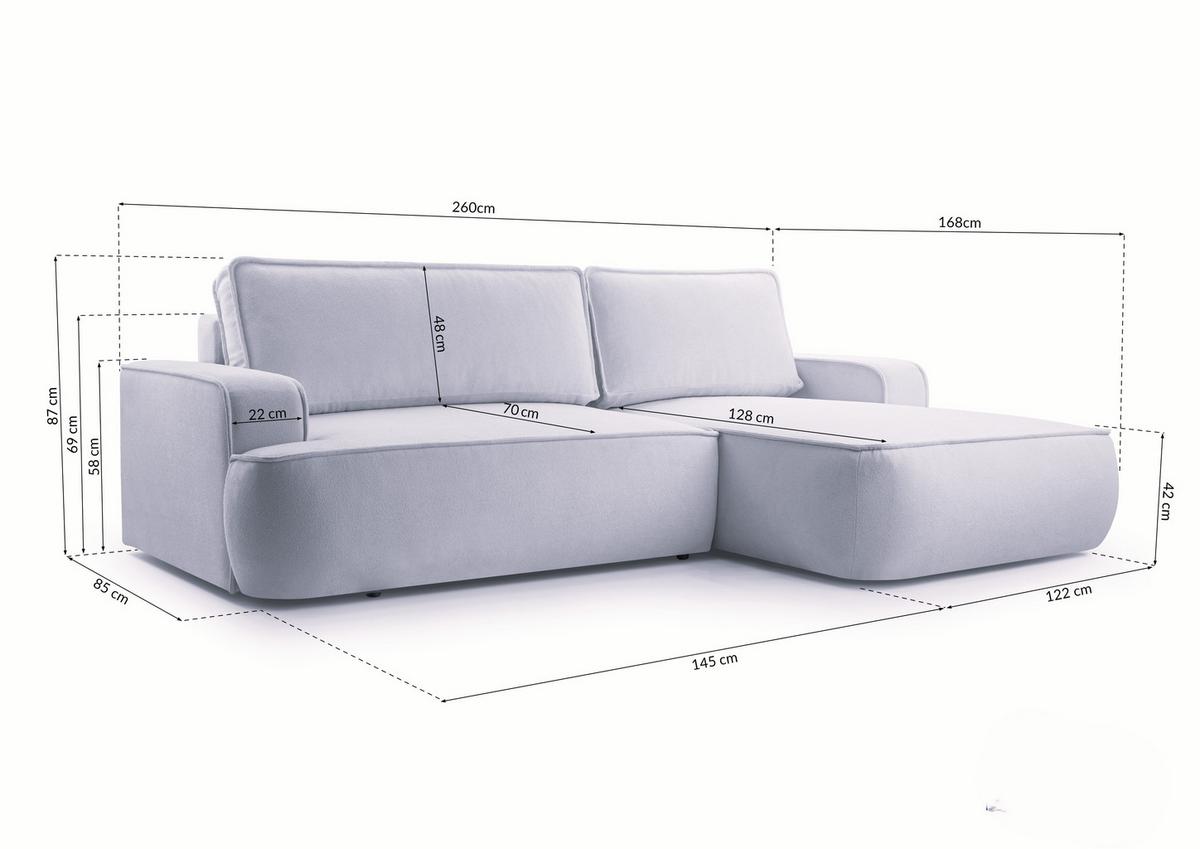 ECKSOFA SOLO Schwarz Boucle-Stoff mit Schlaffunktion - Schwarz, Holz (260/168cm) - MASSENO