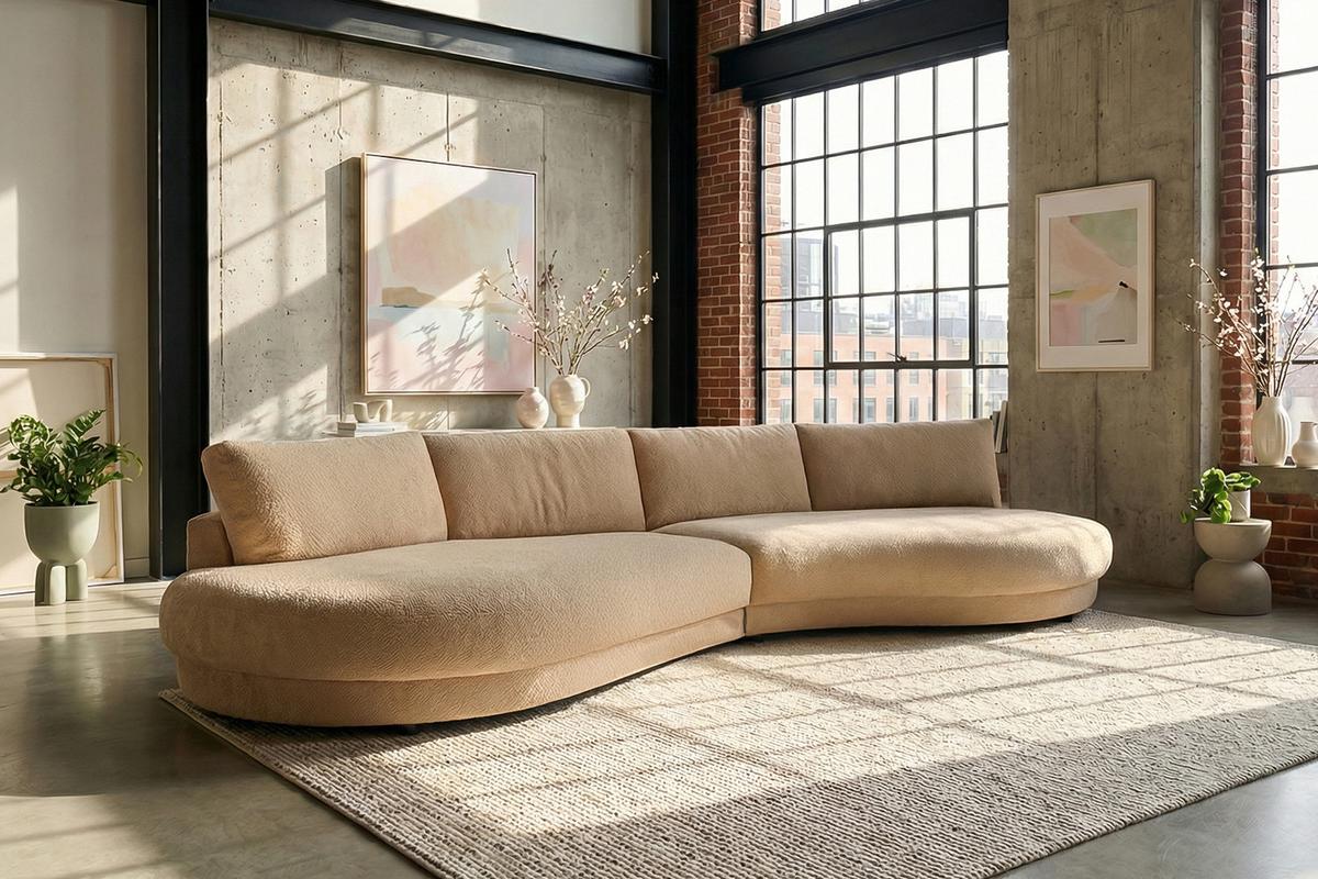 BIG SOFA PADANA Cremeweiß Flachgewebe - Creme/Schwarz, Kunststoff/Textil (410/86/166cm) - KAWOLA