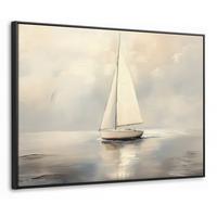 LEINWAND Bilder mit Rahmen - Segelschiff - Meer - Bewölkt - 100x70 - Creme, Textil (100/70cm) - MuchoWow
