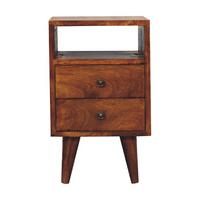 NACHTKASTEN Mini Klassisch Kastanie, 2 Schubladen und Offenes Fach, Dunkelbraun - Dunkelbraun/Messingfarben, Holz/Metall (30/50/30cm) - Artisan Furniture
