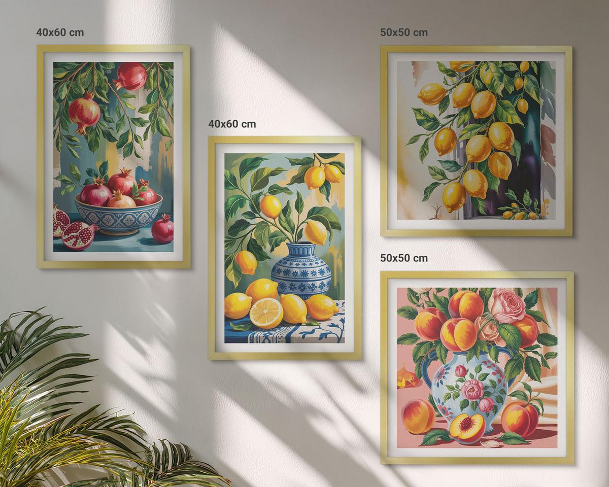 BILDER SET 4er Set - 50x50 cm & 40x60 cm Goldrahmen - Fruchtzusammensetzungen - Goldfarben, Kunststoff (50/50cm) - TULUP