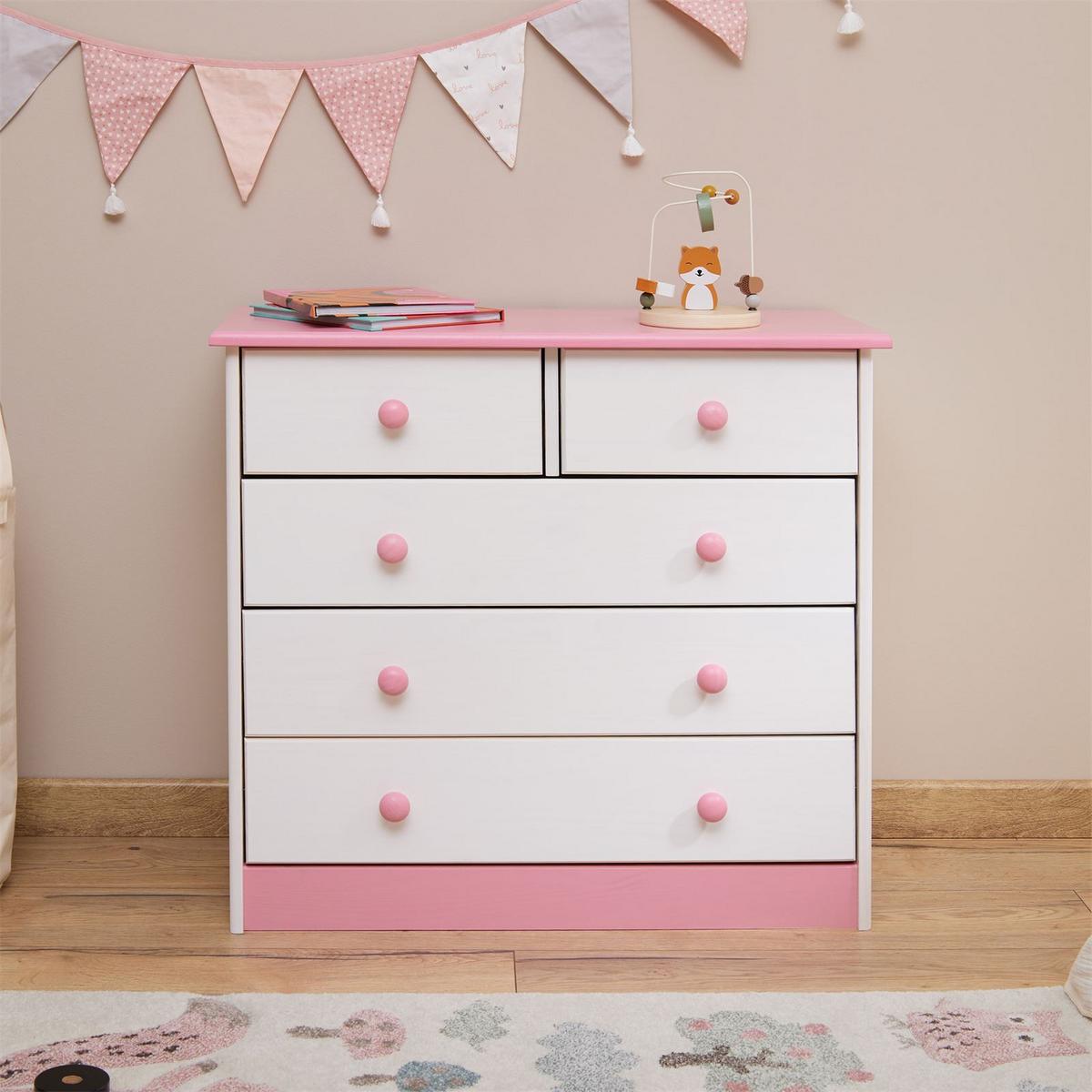 KOMMODE RONDO weiß/rosa - Weiß/Rosa, Holz (79/74/35cm) - IDIMEX