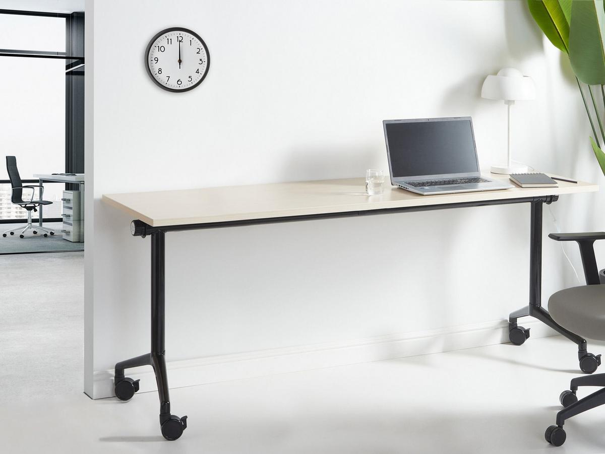 SCHREIBTISCH Zusammenklappbarer Hellbraun 180/60 cm mit Rädern Cavi - Schwarz/Braun, Holzwerkstoff (60/180/75cm) - Beliani