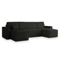 WOHNLANDSCHAFT PESANO M Schwarz Velours-Stoff mit Schlaffunktion - Schwarz, Holz (306/85/140cm) - MASSENO