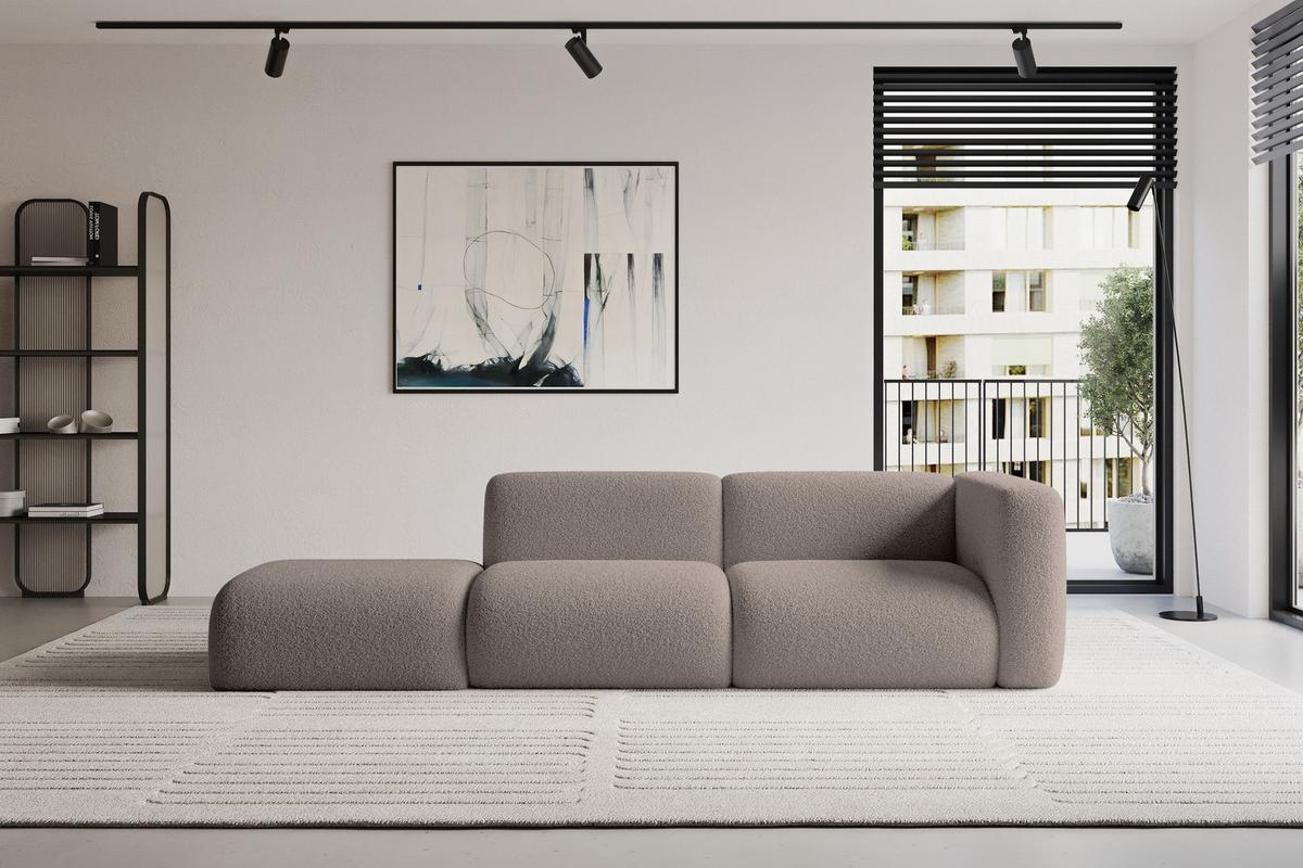 SOFA Ottomane Rechts MIRA-S3 296x89x70 Braun Bouclé - Dunkelbraun/Schwarz, Holzwerkstoff/Kunststoff (296/70/89cm) - ALTDECOR