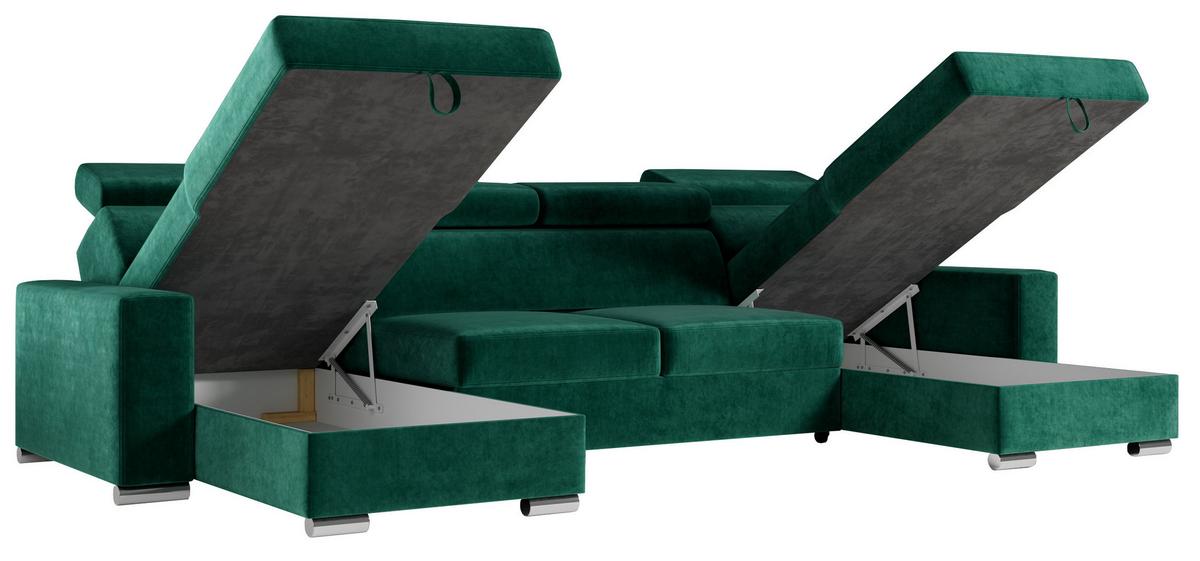 WOHNLANDSCHAFT FOX U Dunkelgrün - Velvet - Dunkelgrün/Silberfarben, Kunststoff/Textil (306/98/168cm) - MKS