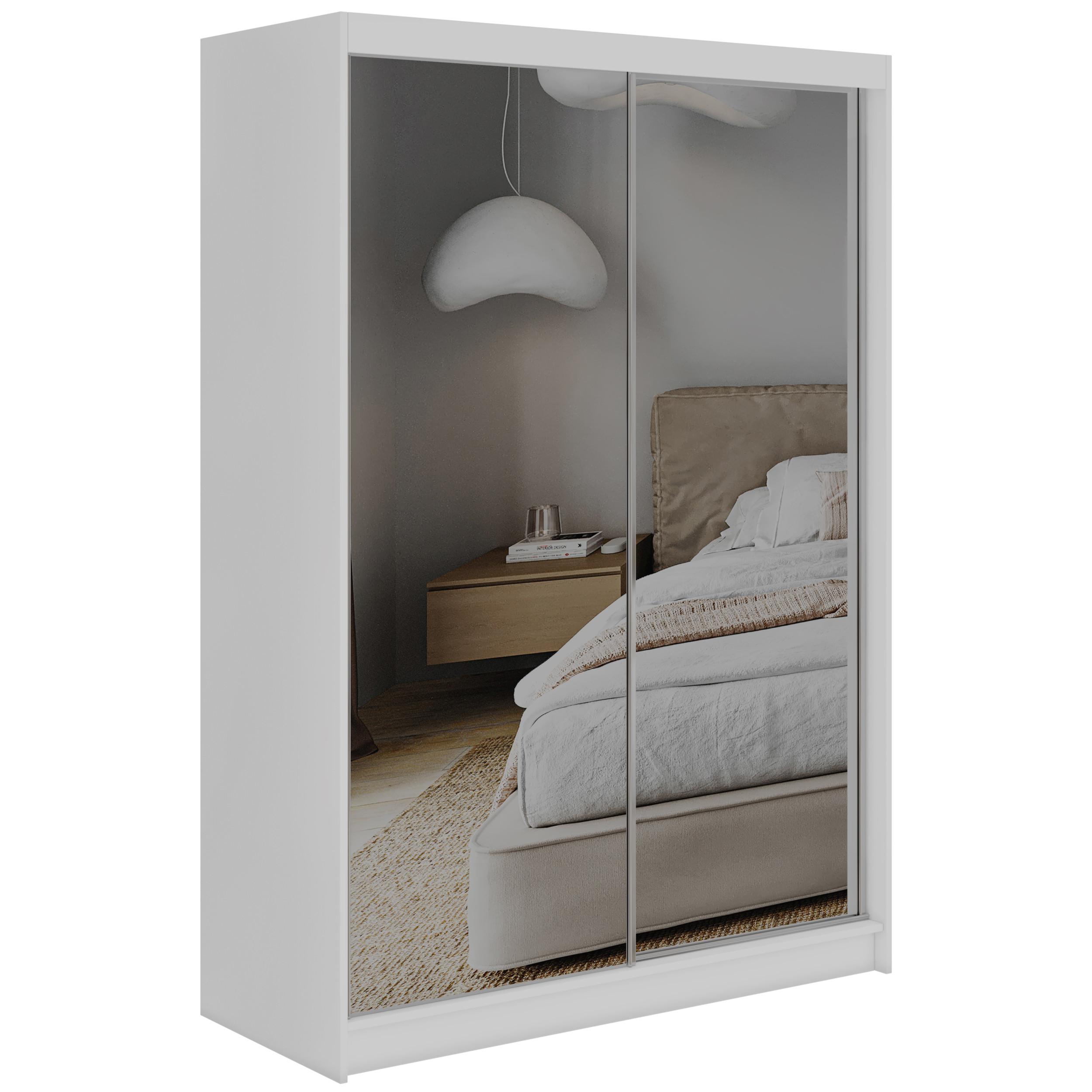 SCHWEBETÜRENSCHRANK 150 - DUBROWNIK - Weiß mit Spiegel - Alufarben/Weiß, Holzwerkstoff/Metall (150/216/61cm) - MKS