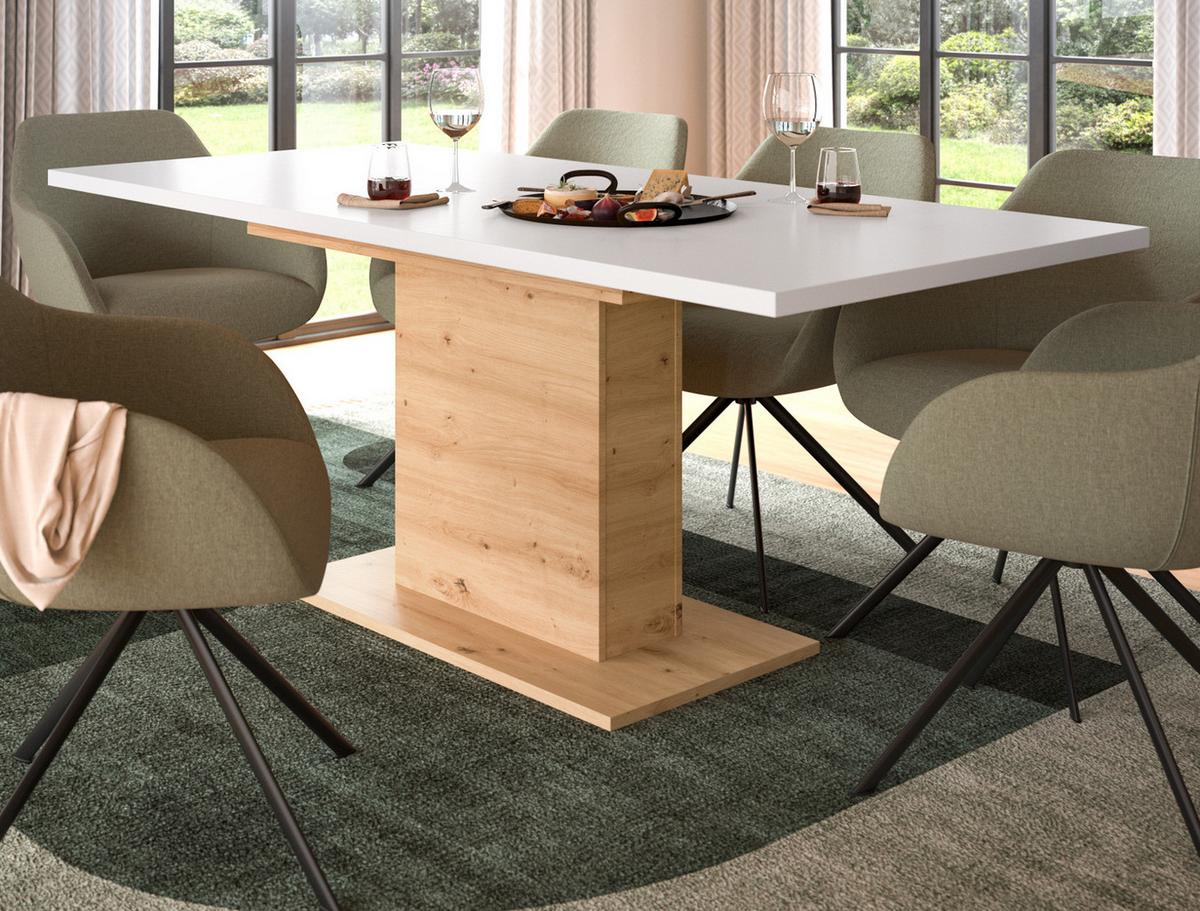 ESSTISCH weiß, Eiche Artisan, Küchentisch ausziehbar 150 - 190 cm - Weiß/Eiche Artisan, Holzwerkstoff/Metall (150/90/76cm) - Inn.Furn
