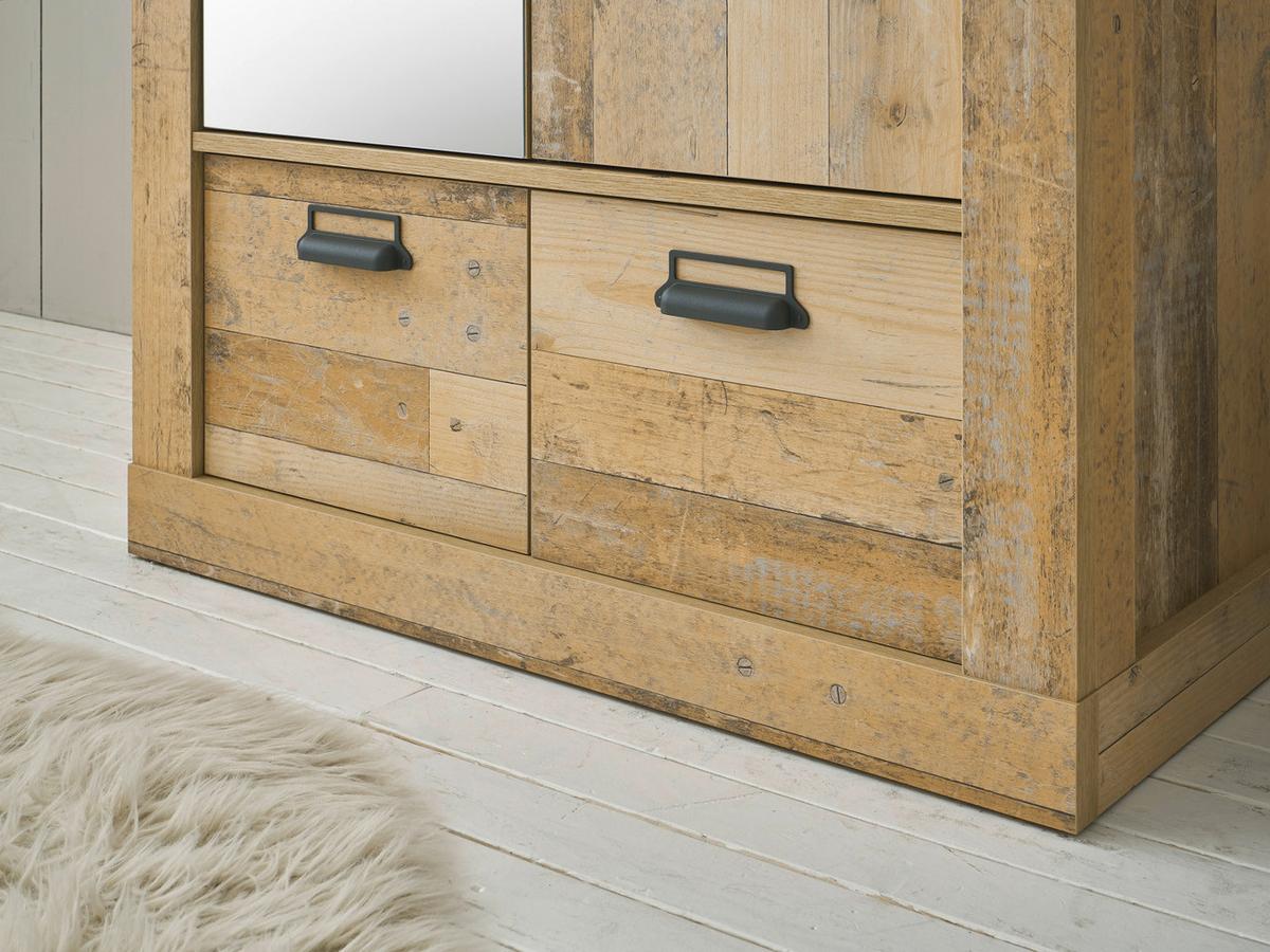 KLEIDERSCHRANK Used Wood hell, dunkles Grau 93 x 209 cm, Drehtürenschrank 2-türig mit Spiegel - Dunkelgrau/Schwarz, Glas/Holzwerkstoff (93/209/63cm) - Furn.Design