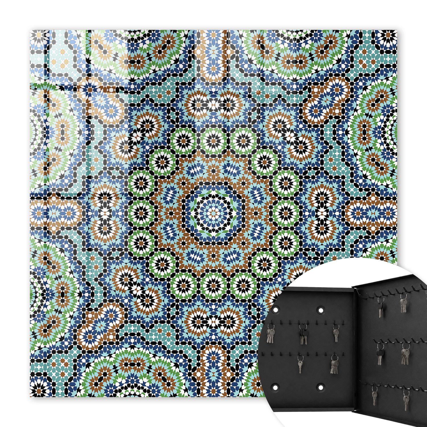 SCHLÜSSELBOX Schwarz 30x30 cm- Türöffnung nach rechts - Farbenfrohes Mosaik - Blau, Metall (30/30/5cm) - TULUP