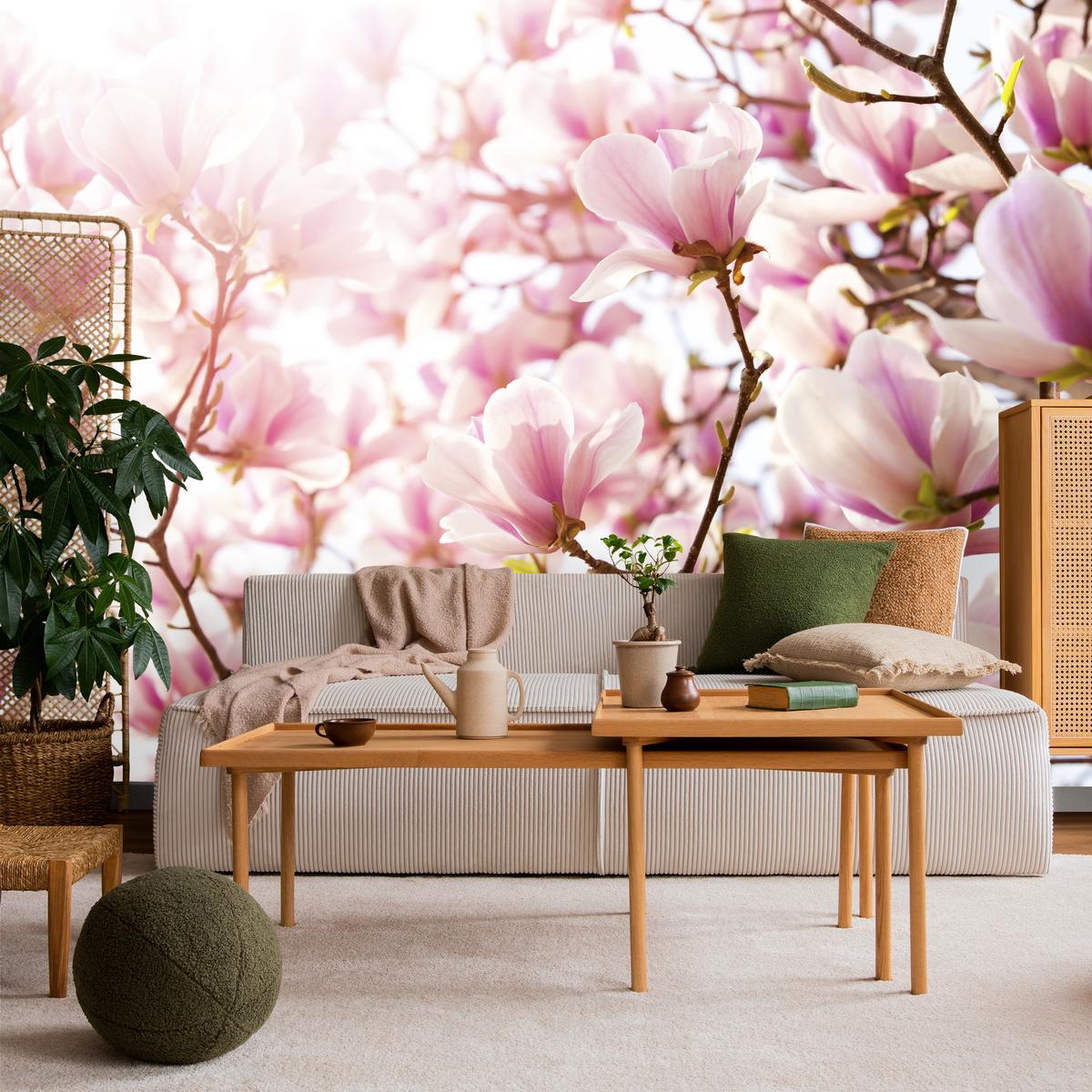 FOTOTAPETE für Schlafzimmer Rosa Magnolienblüten Floral Delikat 450x315 - Violett/Rosa, Papier (450/315cm) - Muralo