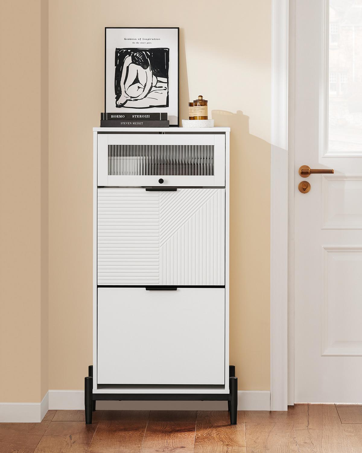 SCHUHSCHRANK Weiß - Weiß, Glas/Holzwerkstoff (59/115/40cm) - SoBuy